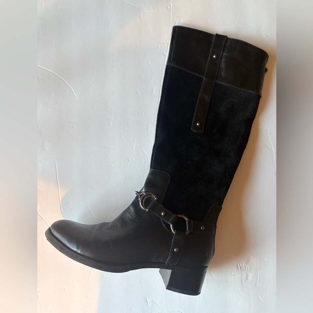 ETIENNE AIGNER Elegant CAMDEN Black Leather & Suede Knee-High Boots, Size: 7.5